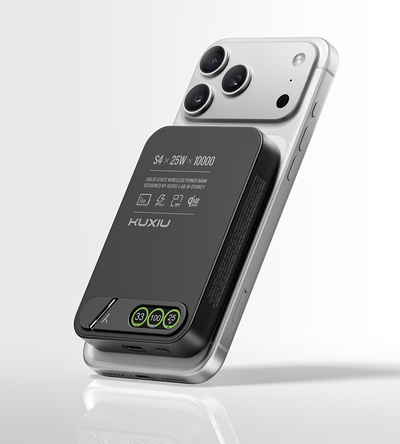 KUXIU S4 Qi2.2 25W 10000mAh Aluminum Alloy Semi-Solid Safe Wireless Power Bank — Black