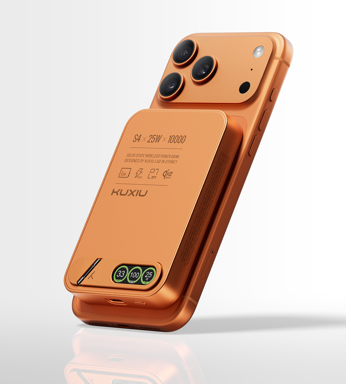 KUXIU S4 Qi2.2 25W 10000mAh Aluminum Alloy Semi-Solid Safe Wireless Power Bank — Cosmic Orange