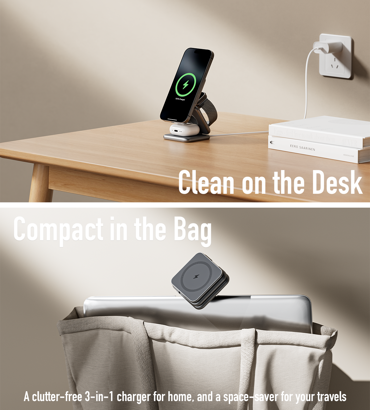 KUXIU X40 Soporte de Carga Plegable MagSafe 3 en 1 - Gris
