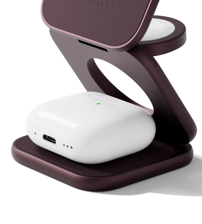KUXIU X40 Turbo Qi2.2 Certified 25W 3-in-1 MagSafe Foldable Wireless Charging Stand  - Burgundy