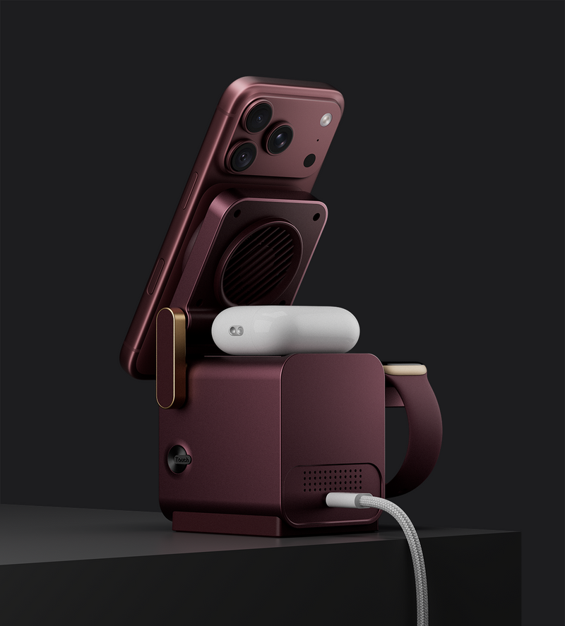 KUXIU D5 Qi2.2 25W 3-in-1 Wireless Charging Station - Burgundy