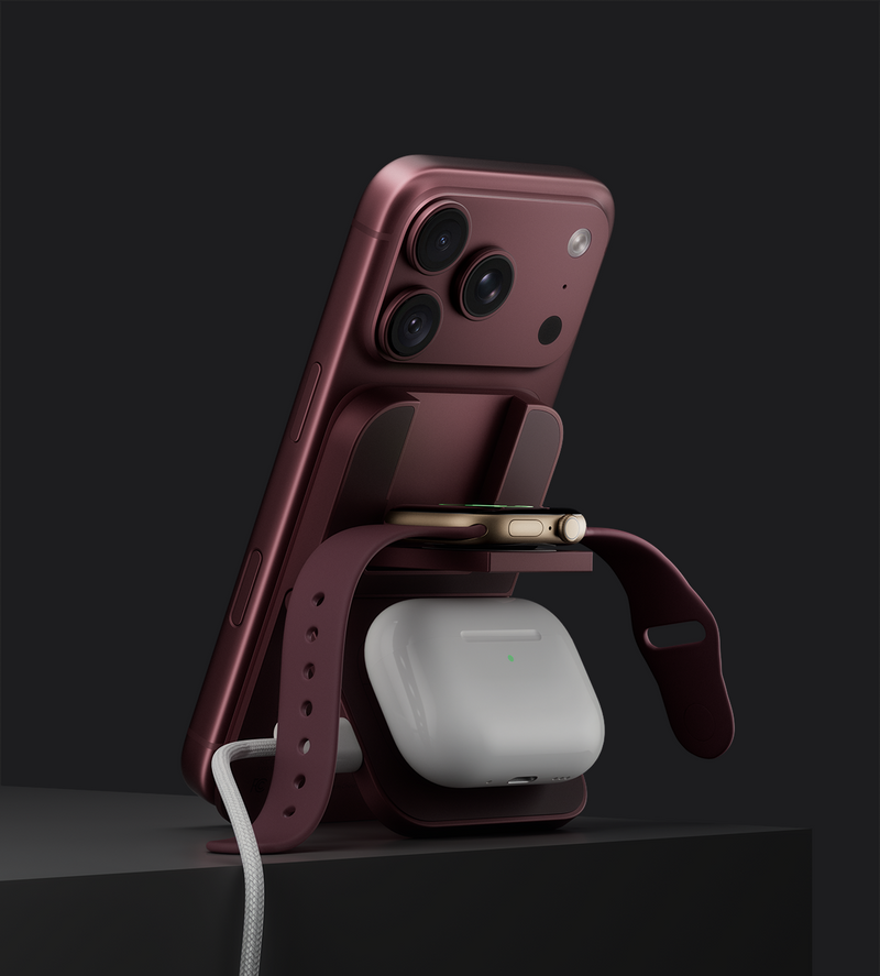 KUXIU K4 Air Qi2.3 Certified 25W 3-in-1 MagSafe Foldable Wireless Charging Stand - Burgundy
