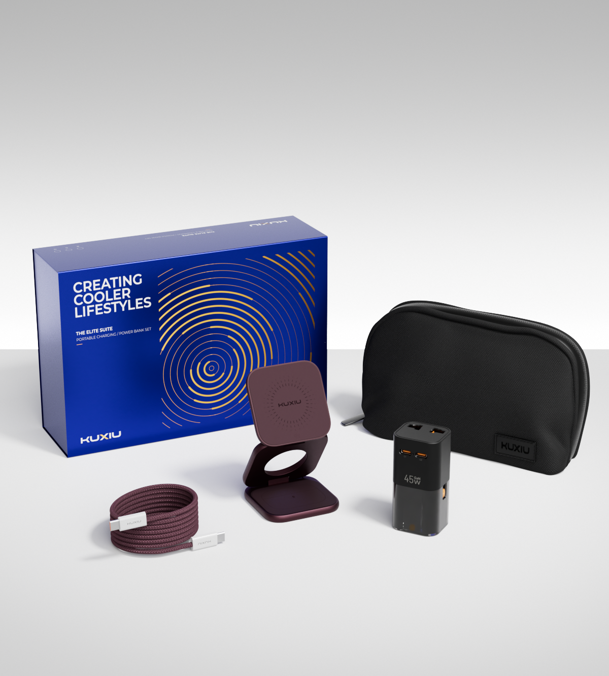 KUXIU X40 Turbo Series 3-in-1 Portable Wireless Charging Gift Set - Burgundy