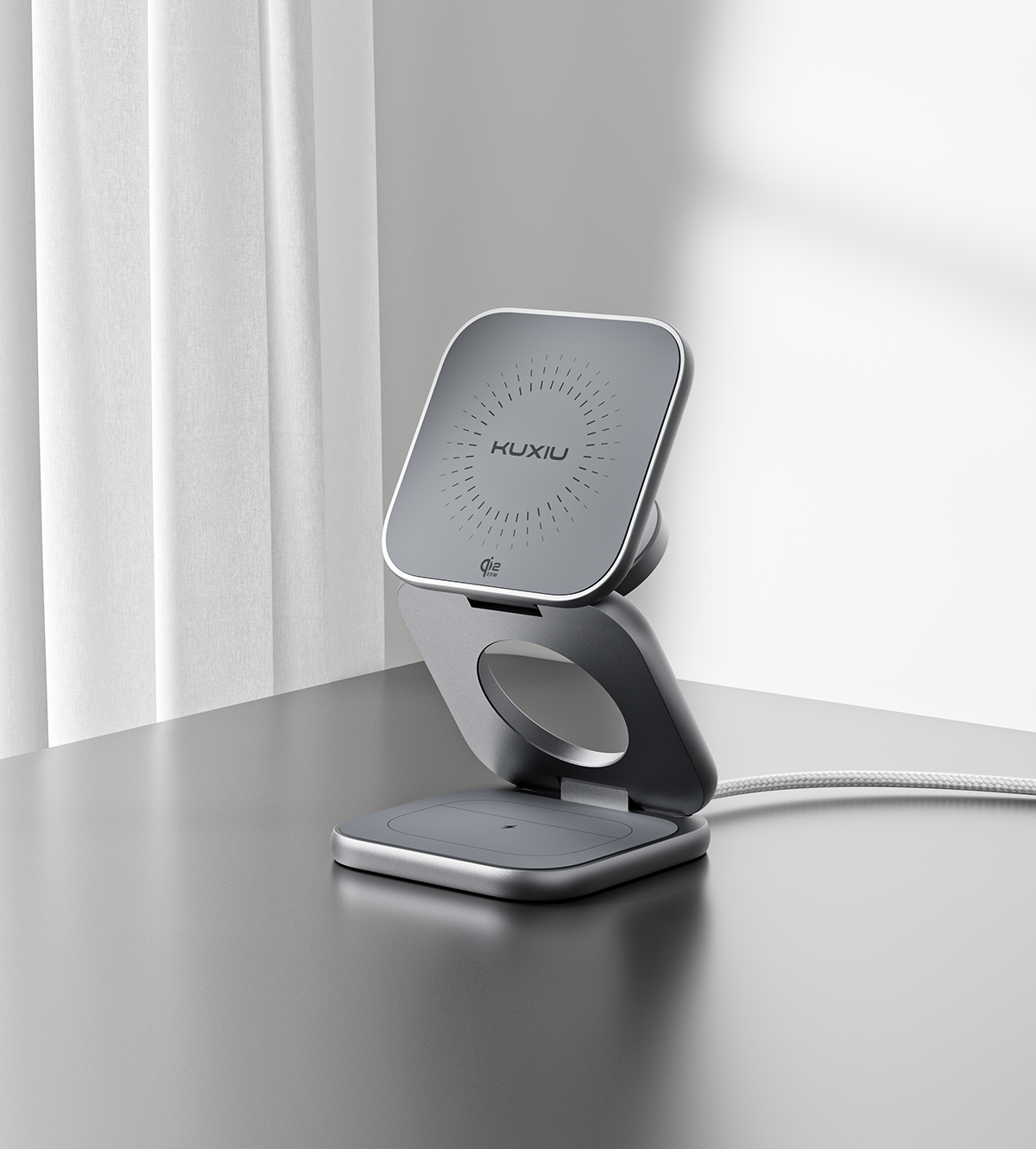 KUXIU X40 Turbo Skládací bezdrátová nabíječka 3-v-1 MagSafe 25W, certifikovaná Qi2.2 - Šedá