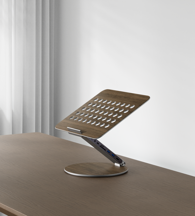 KUXIU X53 Supporto ergonomico per laptop con hub 8-in-1 integrato - Venatura del legno
