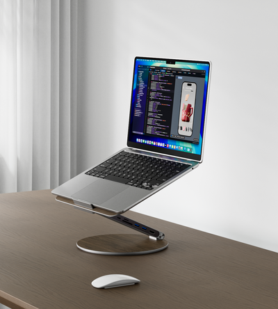 KUXIU X53 Supporto ergonomico per laptop con hub 8-in-1 integrato - Venatura del legno