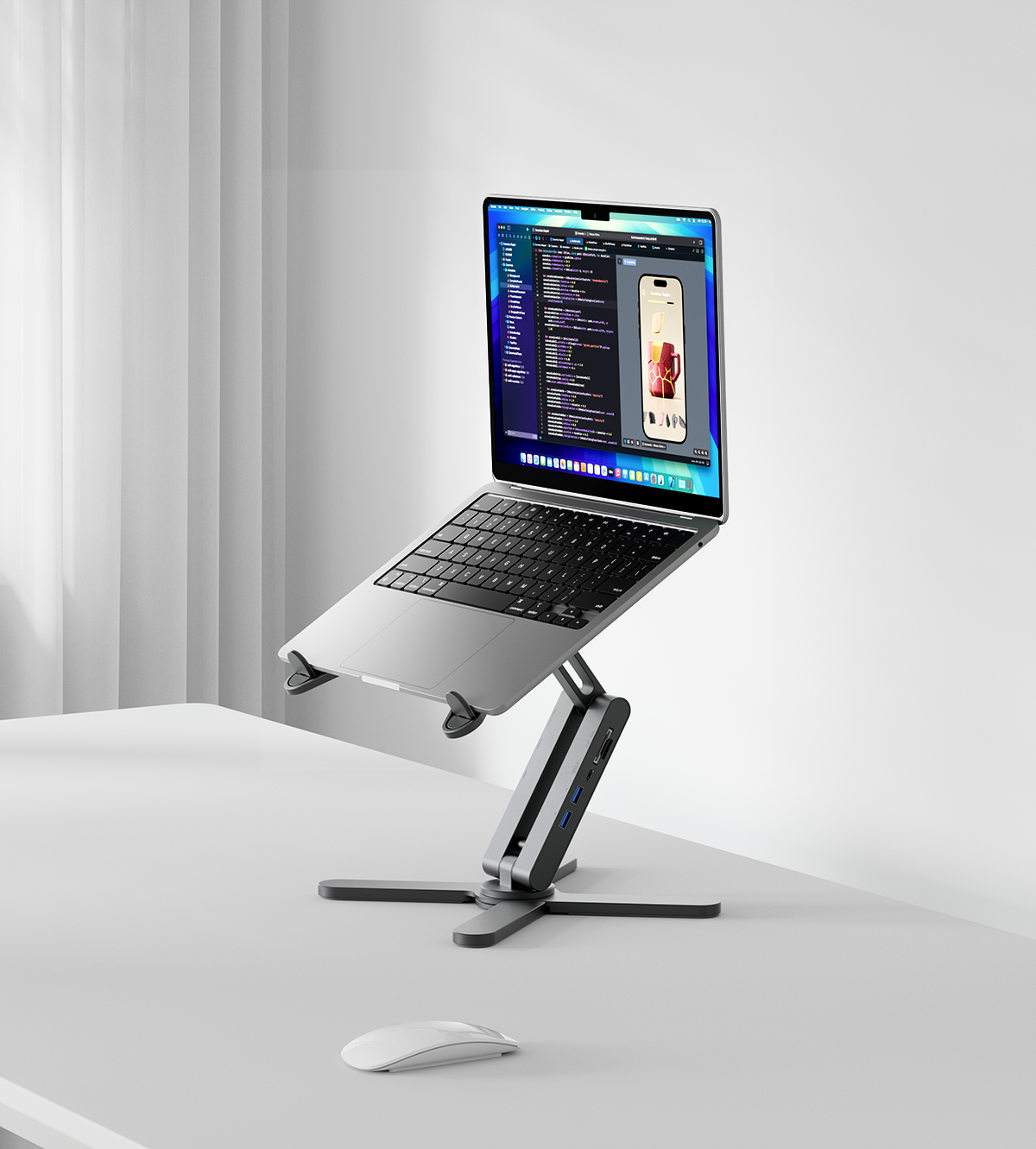 KUXIU X53 Mini 8-in-1 허브 내장 인체공학 노트북 스탠드