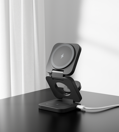 KUXIU X55 Caricabatterie wireless magnetico pieghevole 3 in 1 e supporto