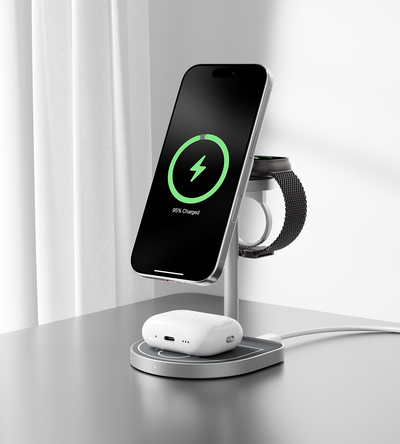 KUXIU 3-Point Power Creative 3-in-1 MagSafe Charging Stand - Gray