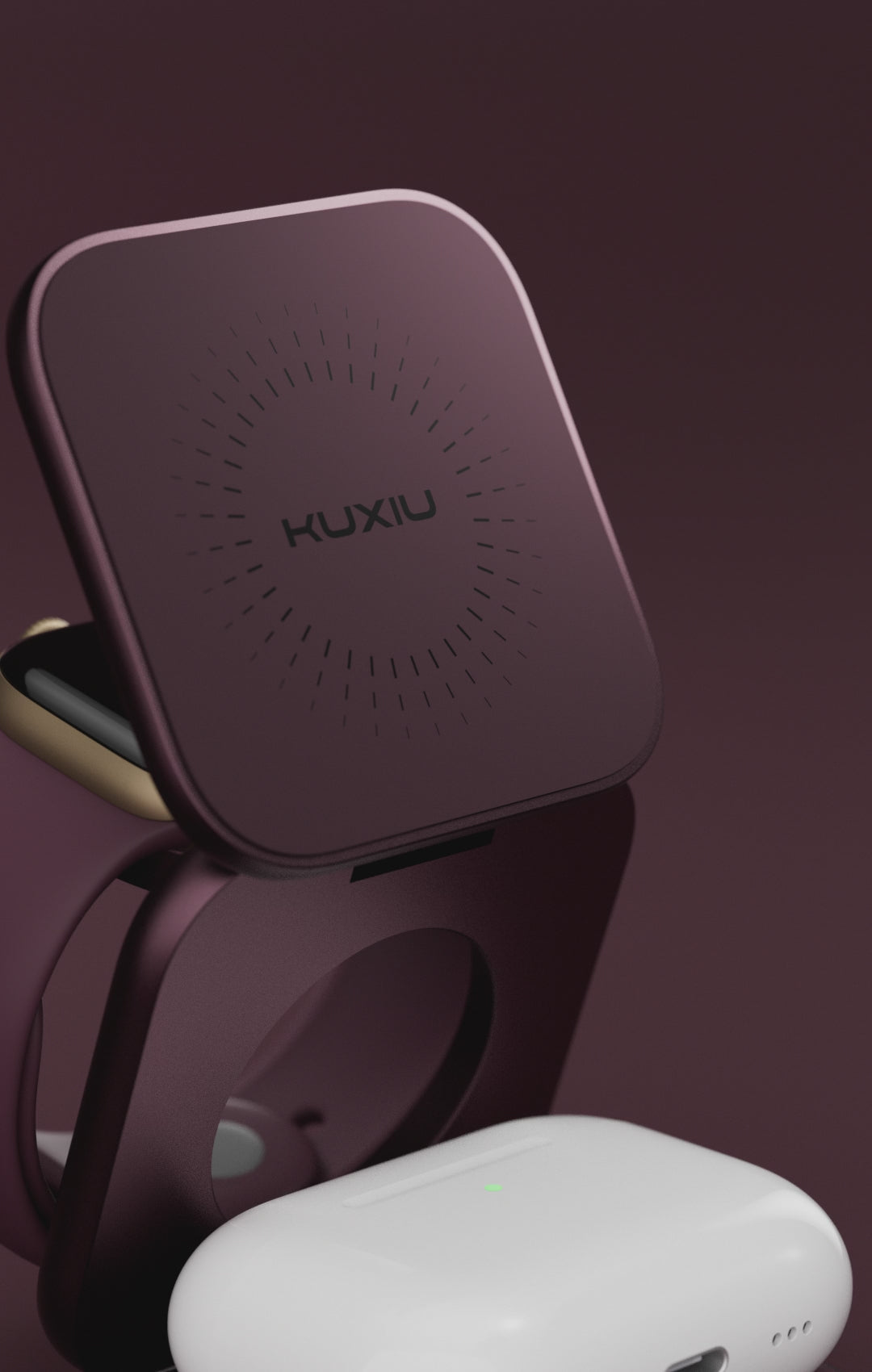 KUXIU X40 Turbo Qi2.2 Certified 25W 3-in-1 MagSafe Foldable Wireless Charging Stand  - Burgundy