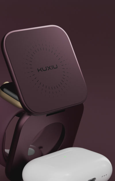 KUXIU X40 Turbo Qi2.2 Certified 25W 3-in-1 MagSafe Foldable Wireless Charging Stand  - Burgundy